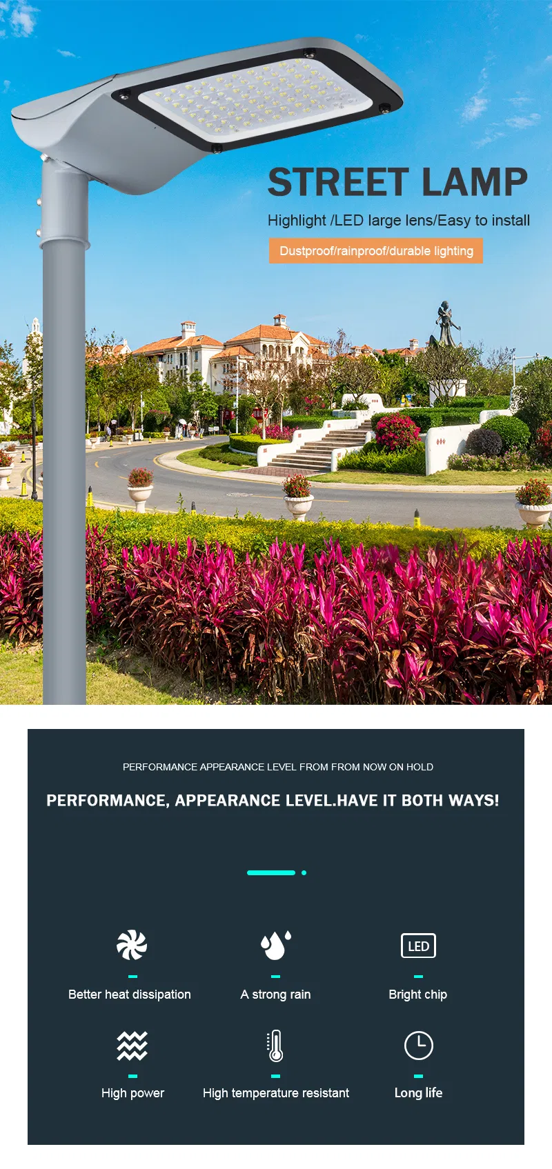 100W IP66 Waterproof with 5 Years Warranty Road Lamp Slim Adjustable Outdoor LED Street Lamp