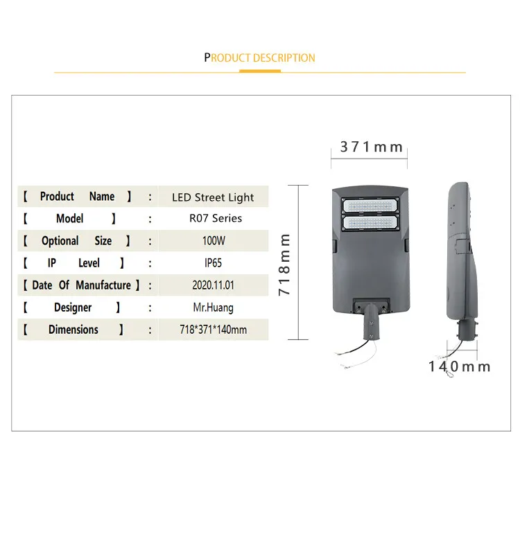 100watt LED Pedestrian Lighting Inventronics Driver 5 Years 120lpw IP65 Outdoor Street Light