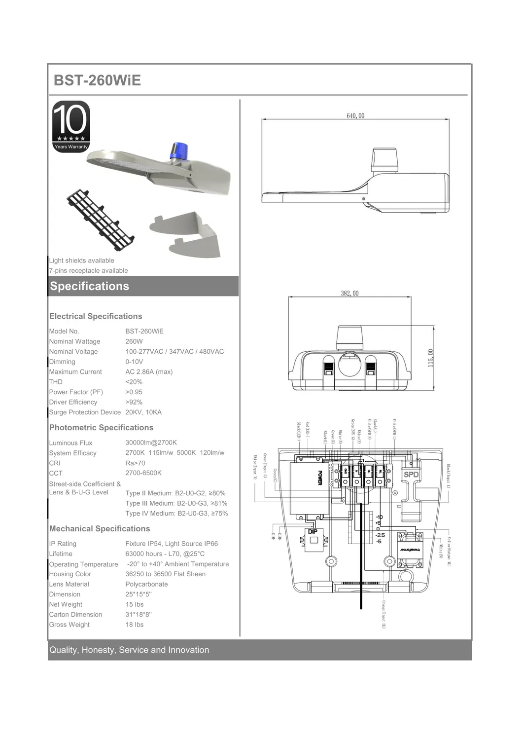 18W-260W 125lm/W Ie LED Outdoor Solar Panel Street Light with 10 Years Warranty