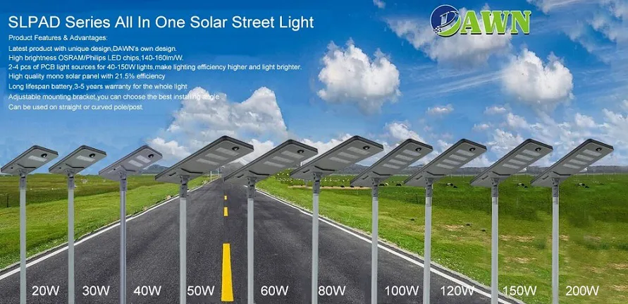 20-200watts Integrated All in One Solar LED Street Light Distributor