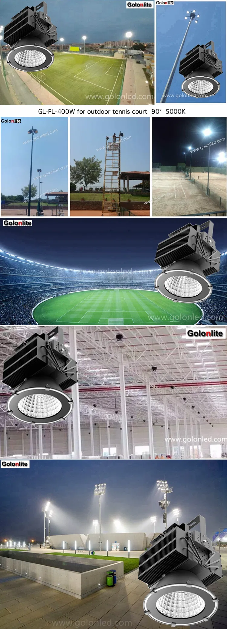 200W 300W 400W Indoor Outdoor LED Tennis Court Lighting