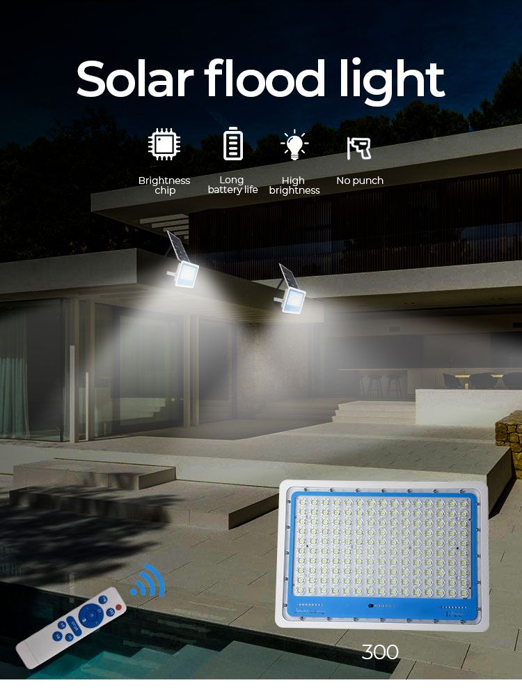 2021 Flood Solar Lights IP66 Waterproof 300W Energy Saving Solar Powered Flood Light