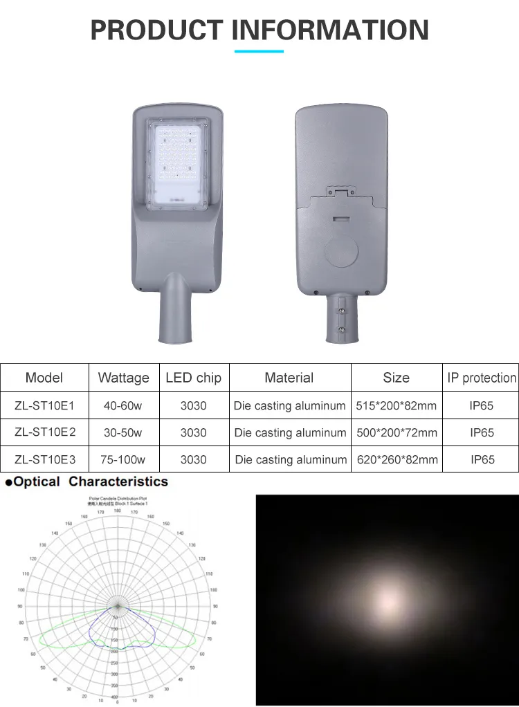 2700-6500K Die-Cast Aluminum LED 75W 100W Streetlight