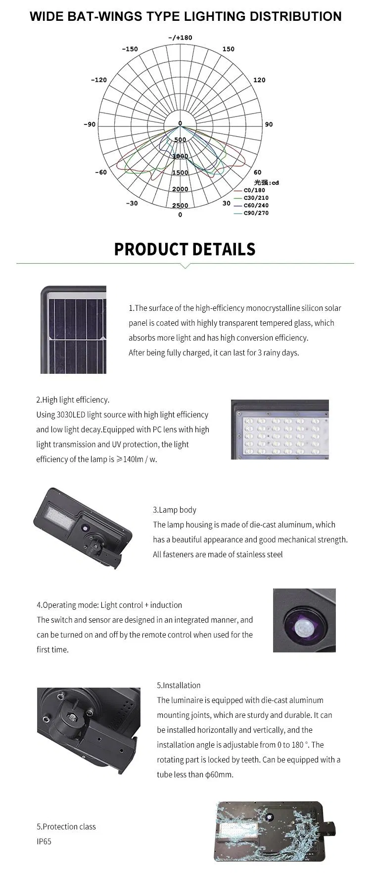 3years Warranty 50, 000 Hours High Brightness 40W 60W 120W 180W Aluminium Garden Outdoor Waterproof IP65 All in One Smart LED Solar Street Light CS-Ytld2