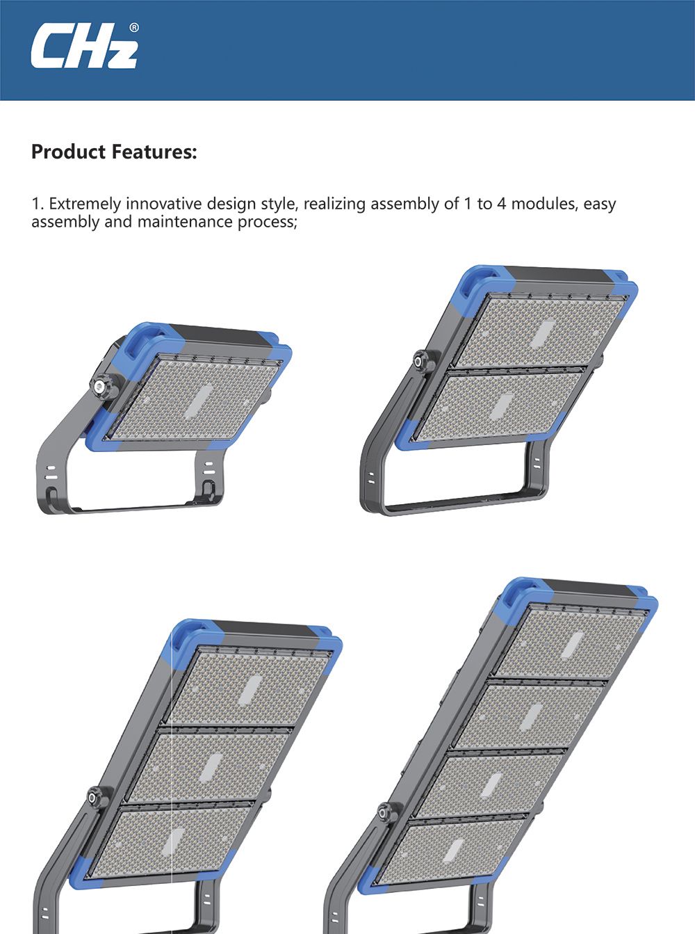 Chz Supplier China 750W LED Module Flood Light with CE RoHS ISO Ies File