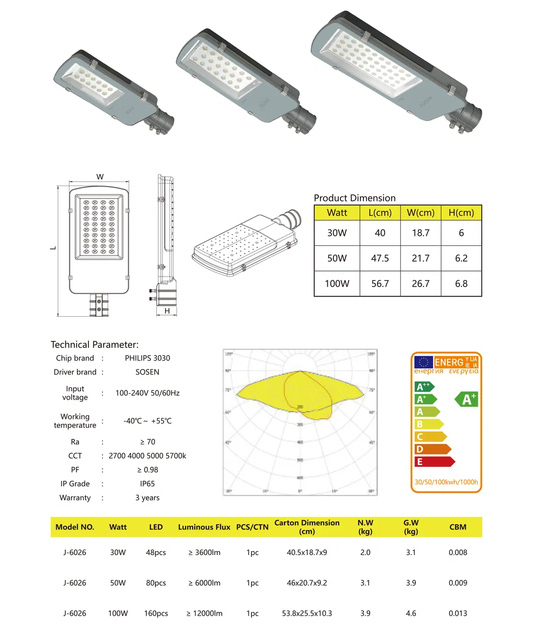 Customizable 40 Watt LED Street Lamp LED Street Light for Street