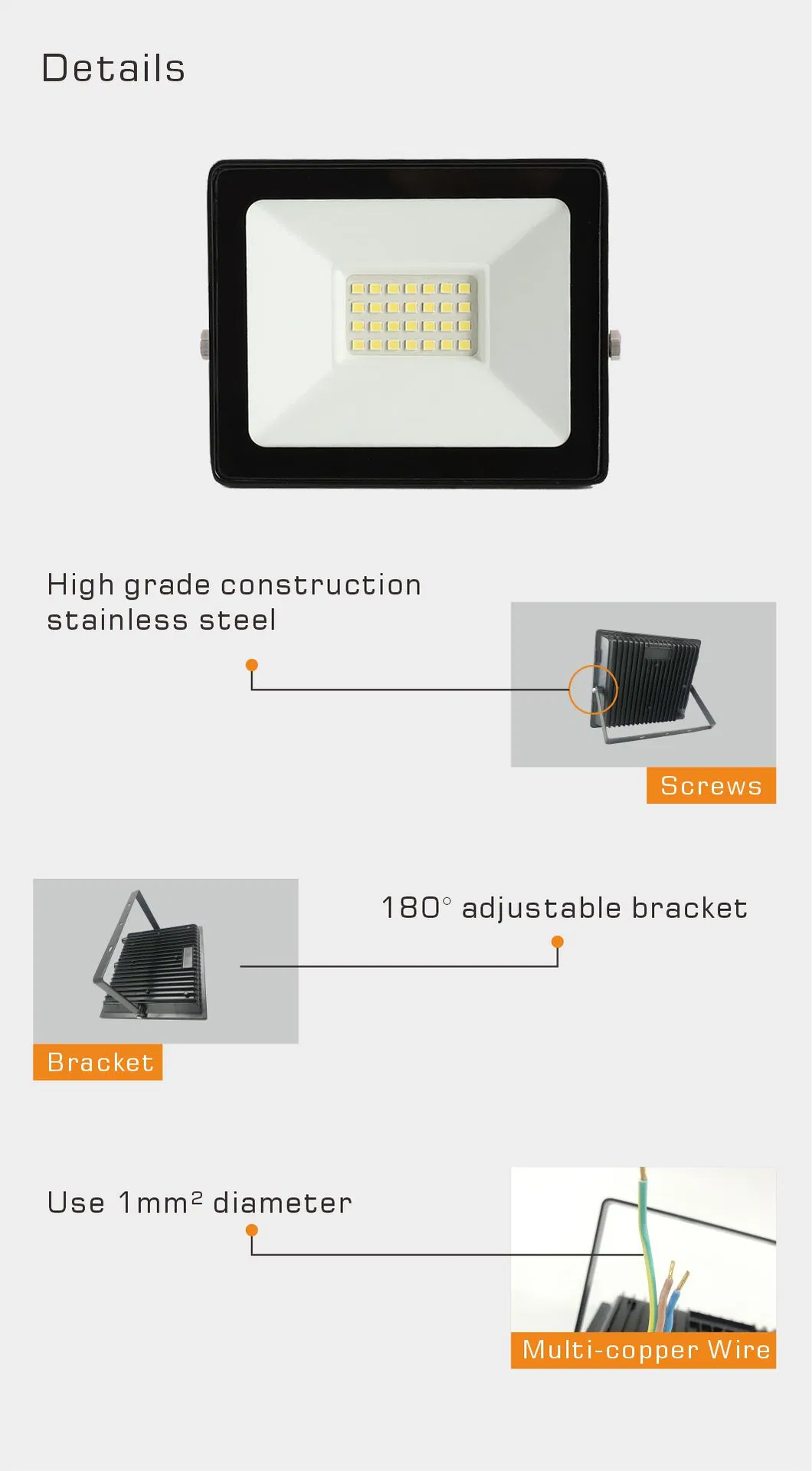 Energy Saving High Lumen IP65 Waterproof Outdoor LED Floodlight with Frame