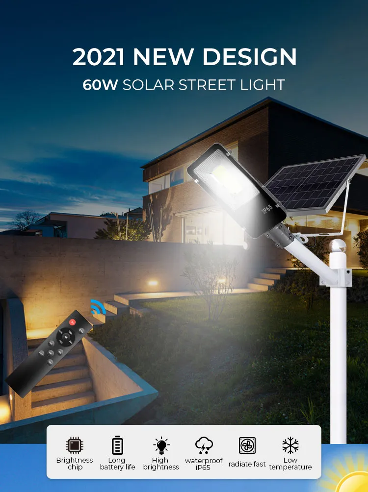 Factory Oed ODM Hot Selling LED Street Light Solar LED IP65 Waterproof 60W Heat Resisting