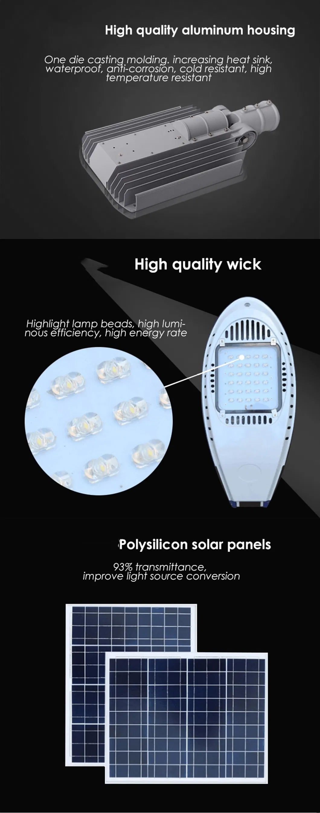 Factory Price Photovoltaic Cell IP65/IP68 IEC61215 100W Solar LED Cobra Head Street Light