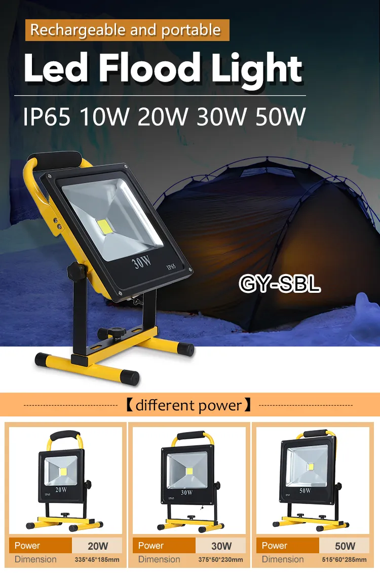 Good Quality Customize Portable Aluminium IP65 Outdoor 10watt 20watt 30watt Rechargeable LED Flood Light