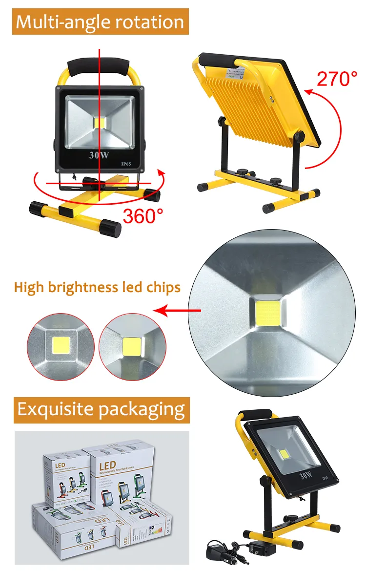 Good Quality Customize Portable Aluminium IP65 Waterproof 10watt 20watt 30watt Rechargeable LED Flood Light