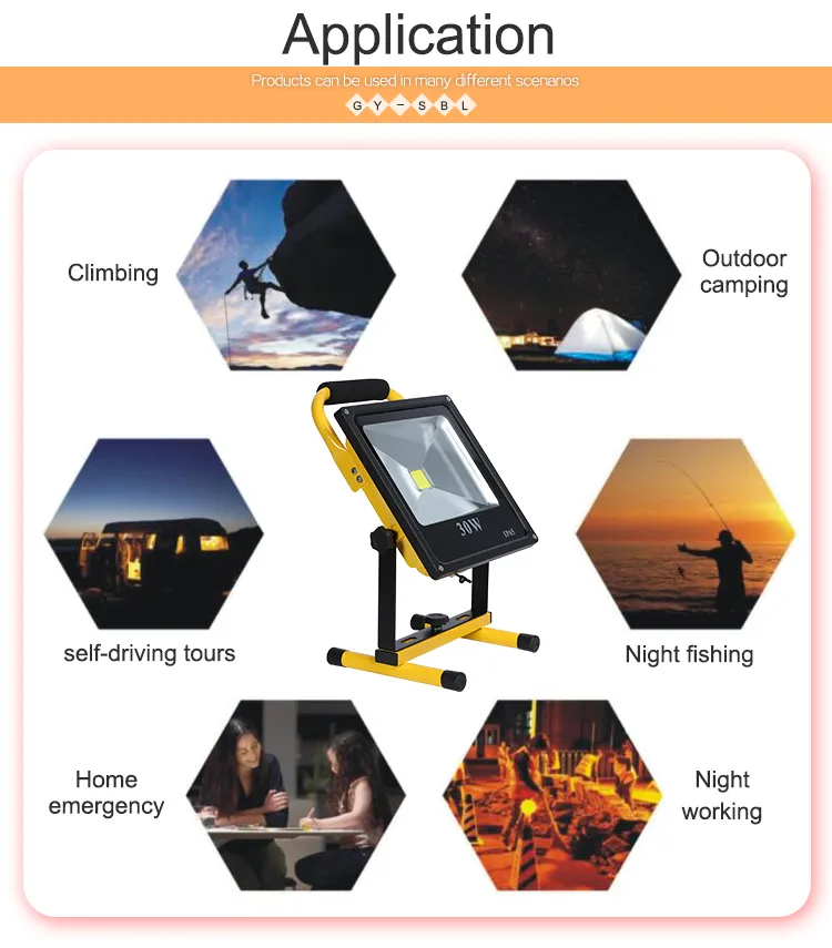 Good Quality Customize Portable Aluminium IP65 Waterproof 10watt 20watt 30watt Rechargeable LED Flood Light