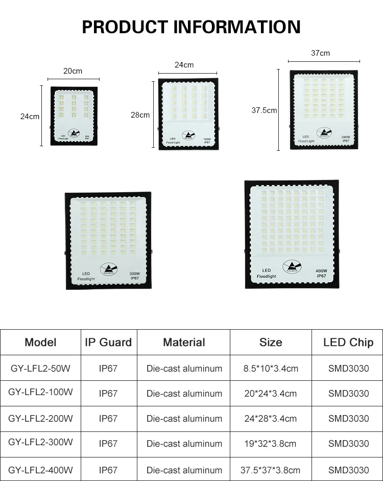 High Lumen Waterproof Reflector 30W 50W 100W 150W 200W LED Flood Light