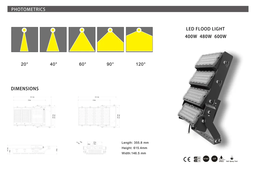 High Lumen Waterproof Reflector 600W 480W 400W LED Flood Light