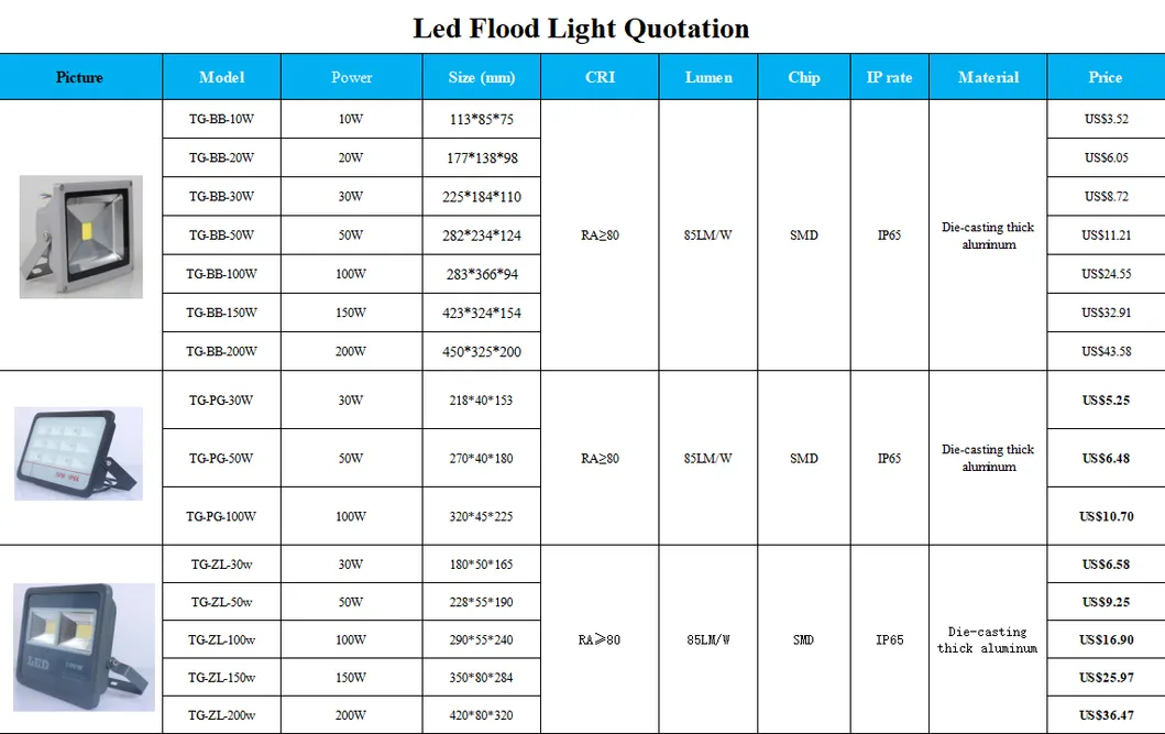 Hot Sale 10W 25W 40W 60W 100W 200W 300W Outdoor Lighting Projector Solar LED Flood Light