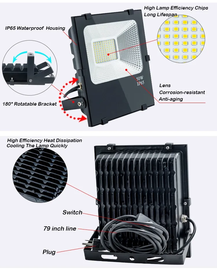 Hot Sale 10W 25W 40W 60W 100W 200W 300W Outdoor Lighting Projector Solar LED Flood Light