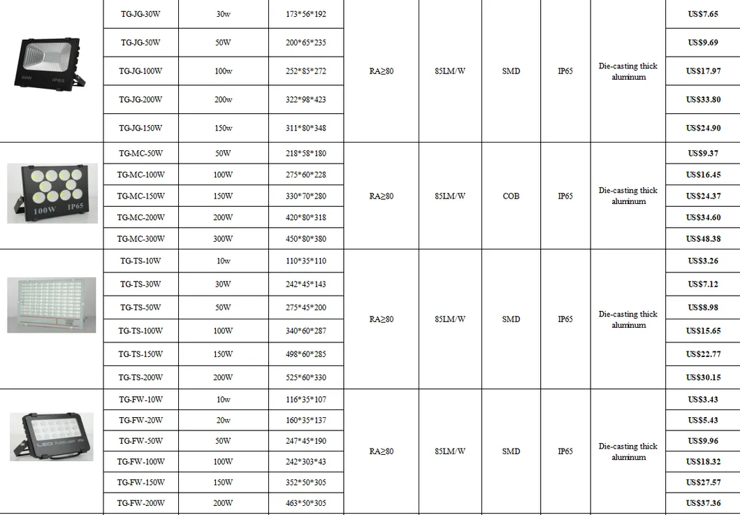 Hot Sale 10W 25W 40W 60W 100W 200W 300W Outdoor Lighting Projector Solar LED Flood Light