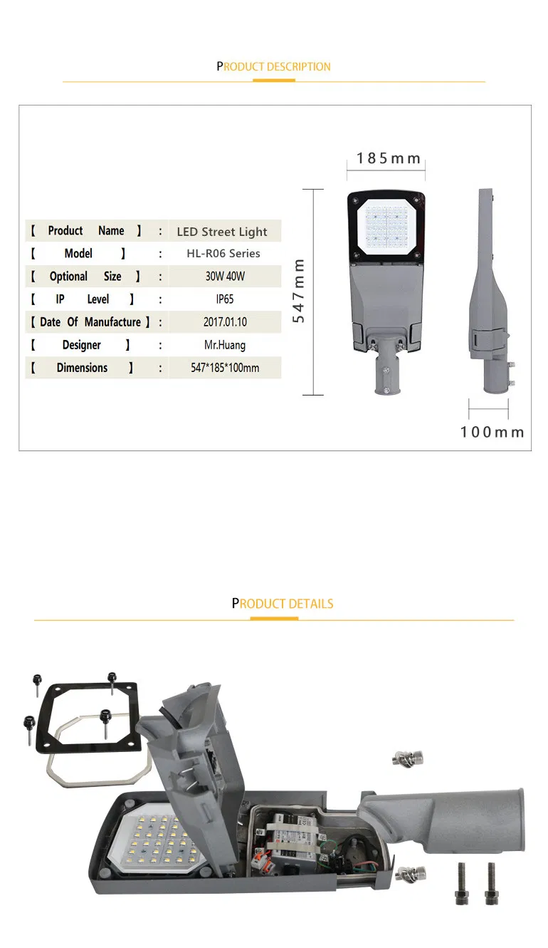 IP66 5 Years Warranty Yard Path Lamp Inventronics Driver Direct Mount 30W LED Road Lighting