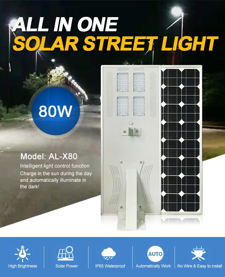 ISO9001 Manufacturer for 80W 100W 120W IP65 All in One Solar Powered LED Street Lights