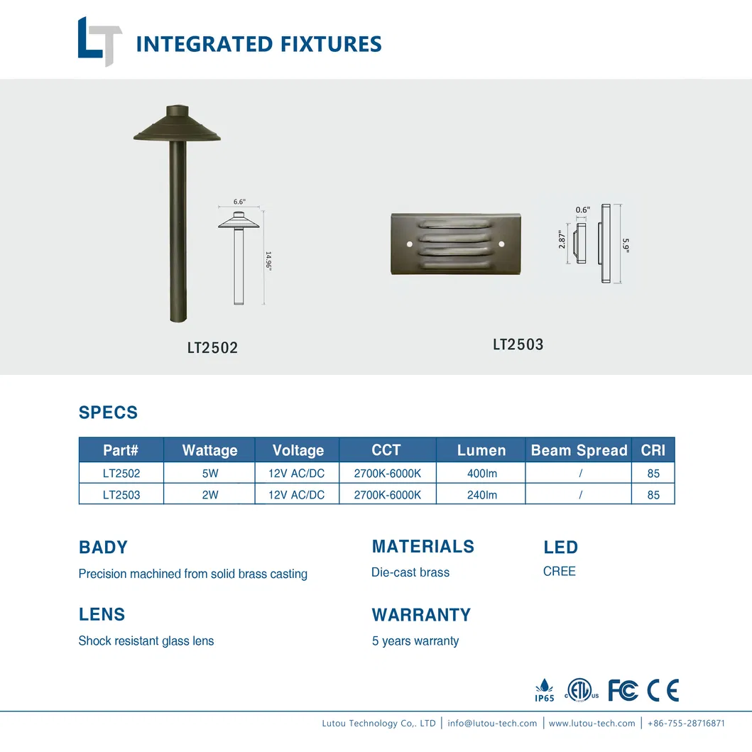 Ltv 2W Outdoor Brass Step Light IP65 LED Stair Wall Light