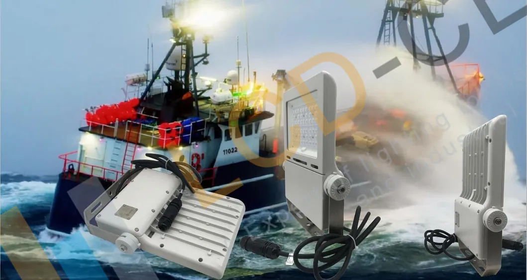 Marine LED Flood Light for Fishing Boat Exterior LED Deck Light IP66 140lm/W Efficiency 3000K 4000K 6500K Power 80W 12V 24V 32V CE RoHS Approved 5 Years