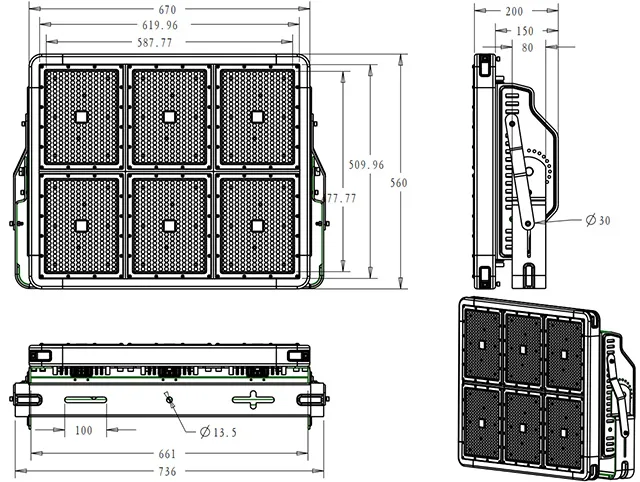 Outdoor Waterproof IP66 1080W 151200lumens Square Football Basketball Baseball Sport Court Stadium Wharf Airport High Mast 200W to 1440W LED Floodlight