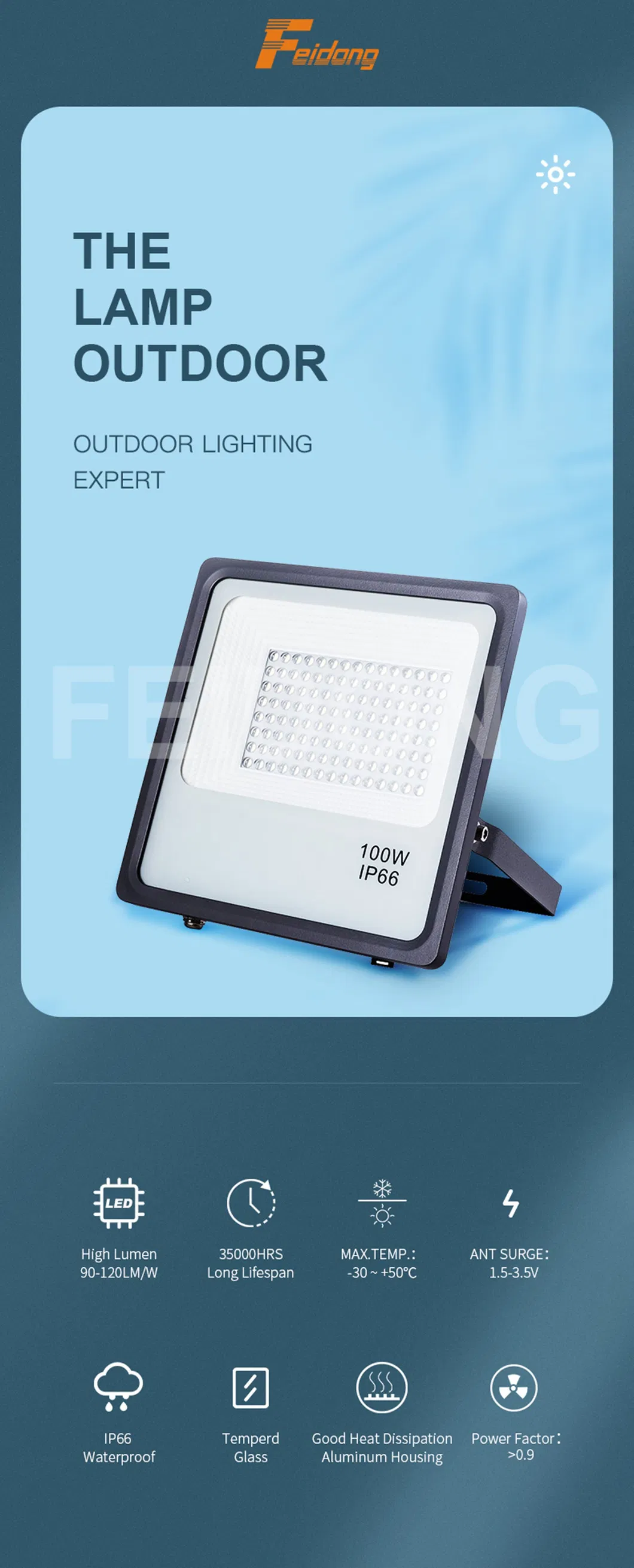 Over PF 0.95 Super Electricity Save Products Ce Withstand Voltage Standard LED Flood Lamp