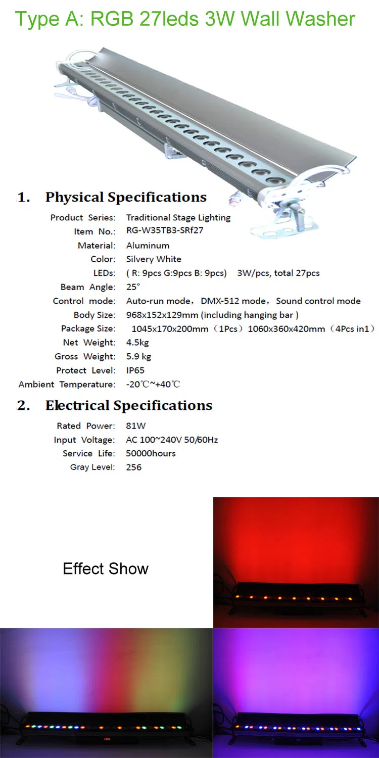 Rigeba Outdoor IP 65 27LEDs 3W RGB 3in1 Wall Washer Light for Landscape
