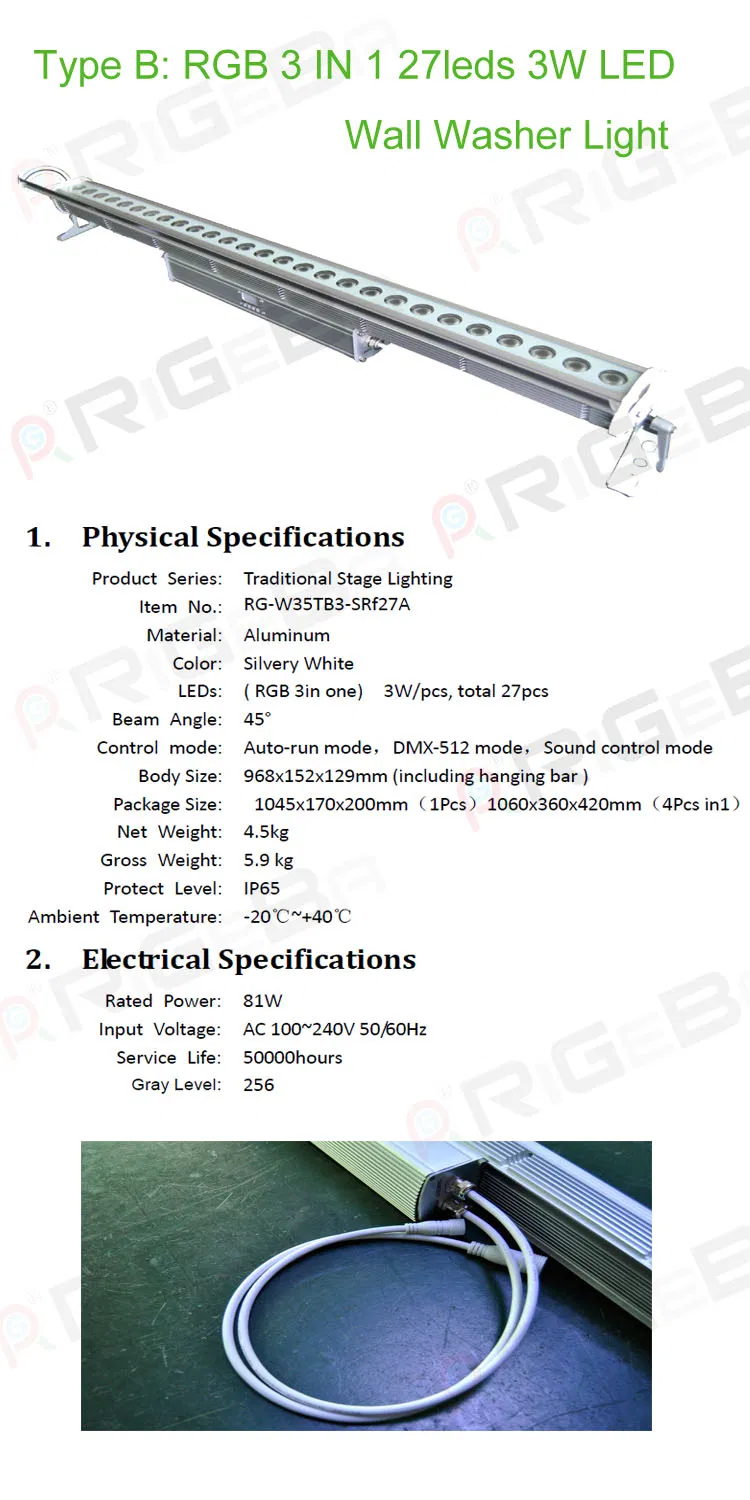 Rigeba Outdoor IP 65 27LEDs 3W RGB 3in1 Wall Washer Light for Landscape