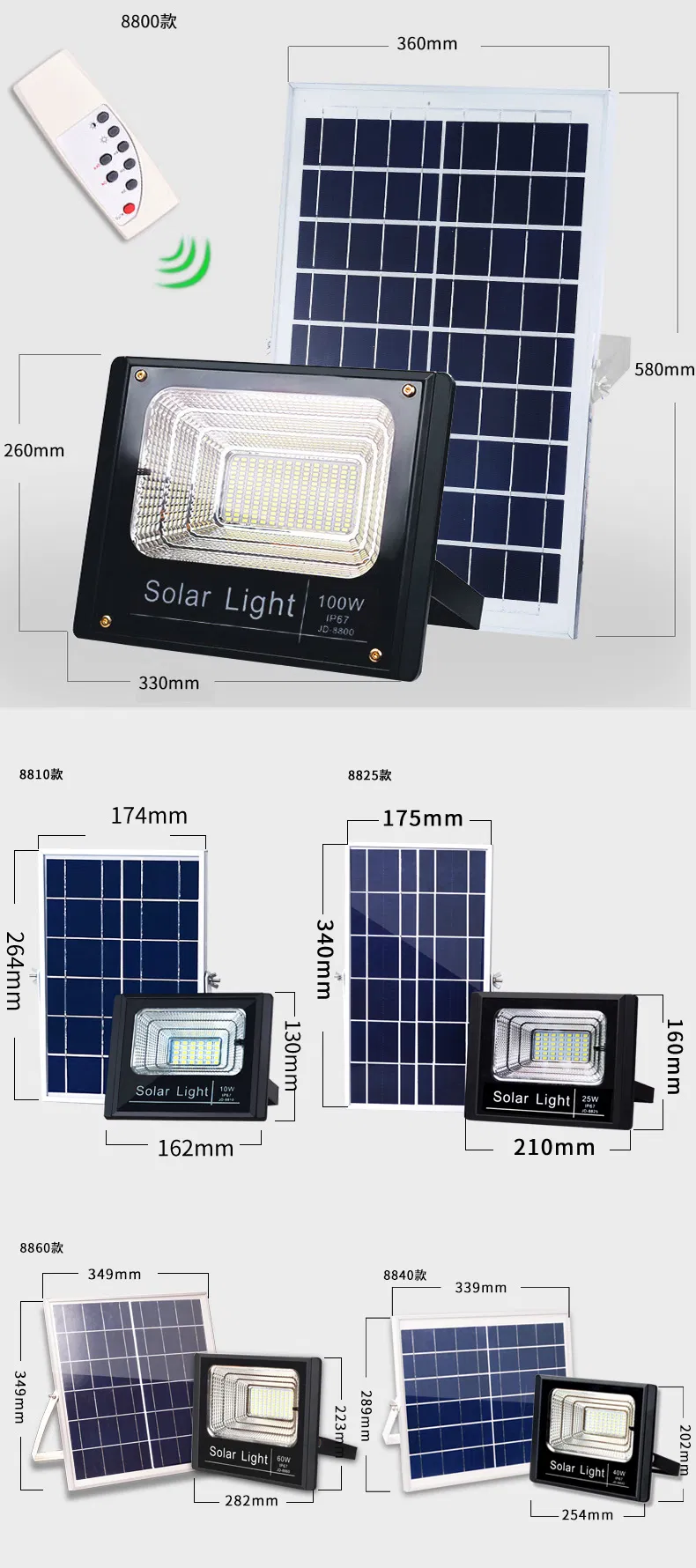 Solar LED Flood Light 100W High Power IP66 Waterproof Portable Outdoor + Remote
