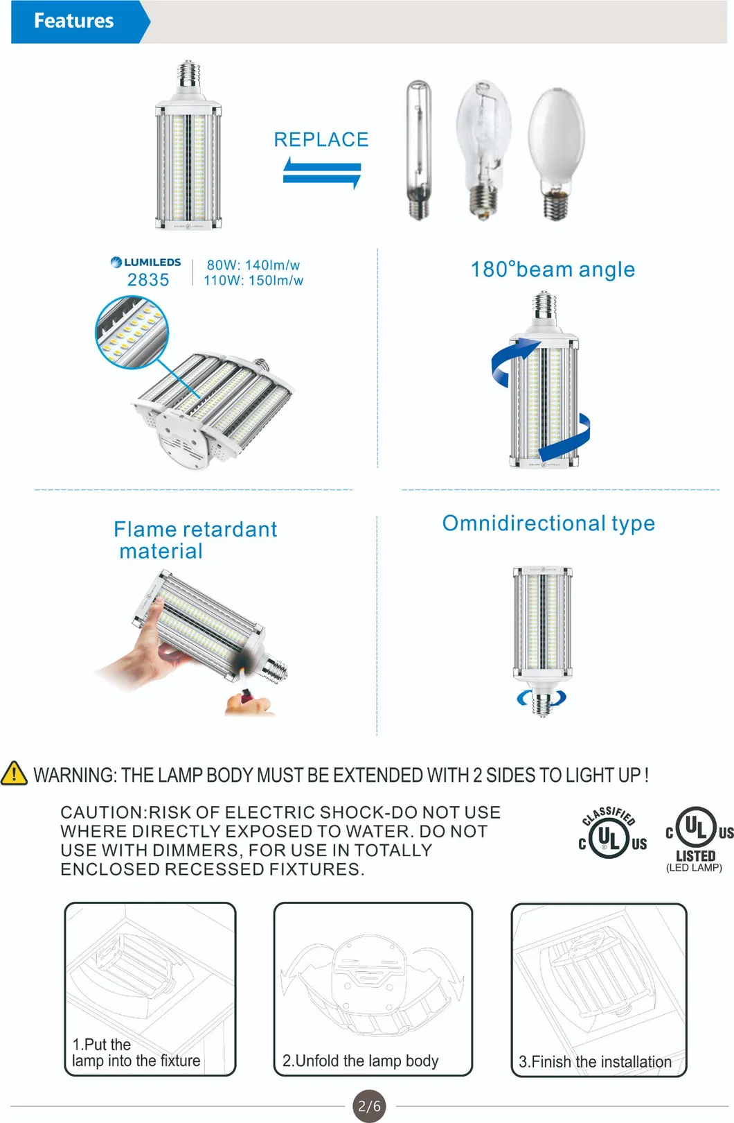 Super Quality High Lumen Ex39 E40 LED Bulb 110W Corn Bulb Light