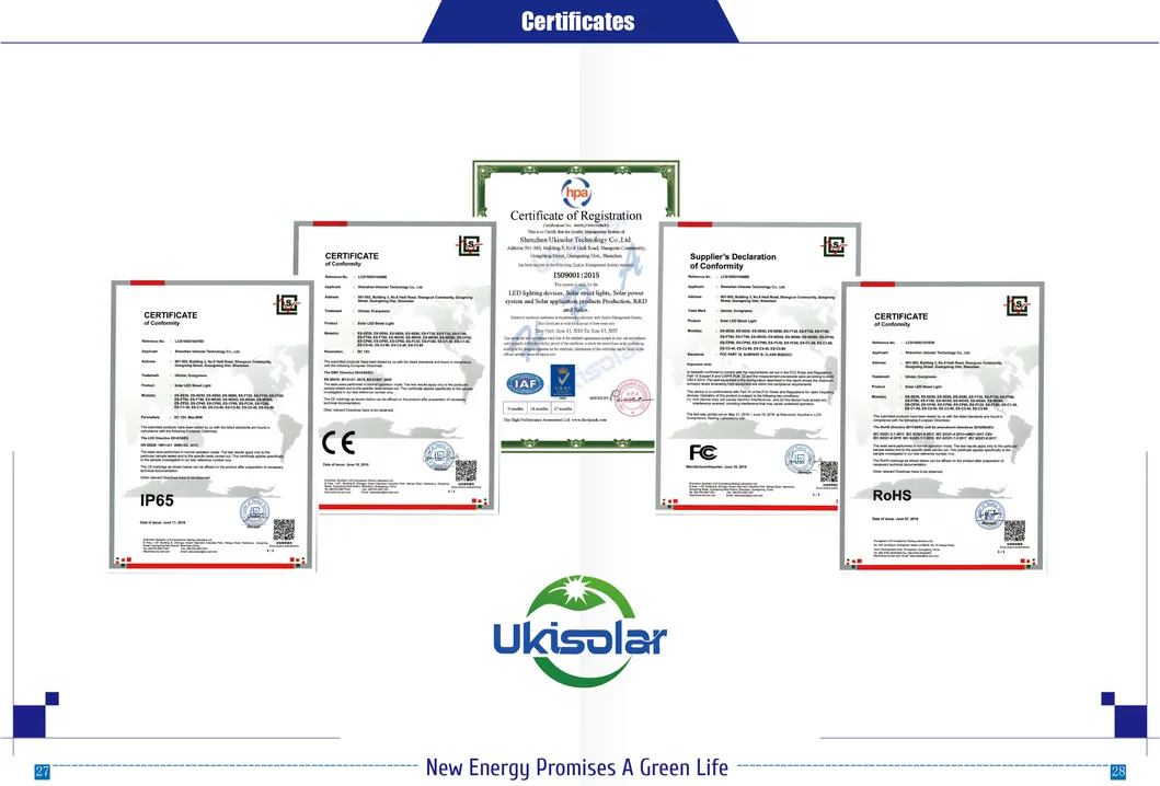 Ukisolar 2021 New Design Remote Control Outdoor Waterproof High Lumen 30W 60W 80W 100W LED Street Light Solar LED Lamp with CE RoHS FCC ISO