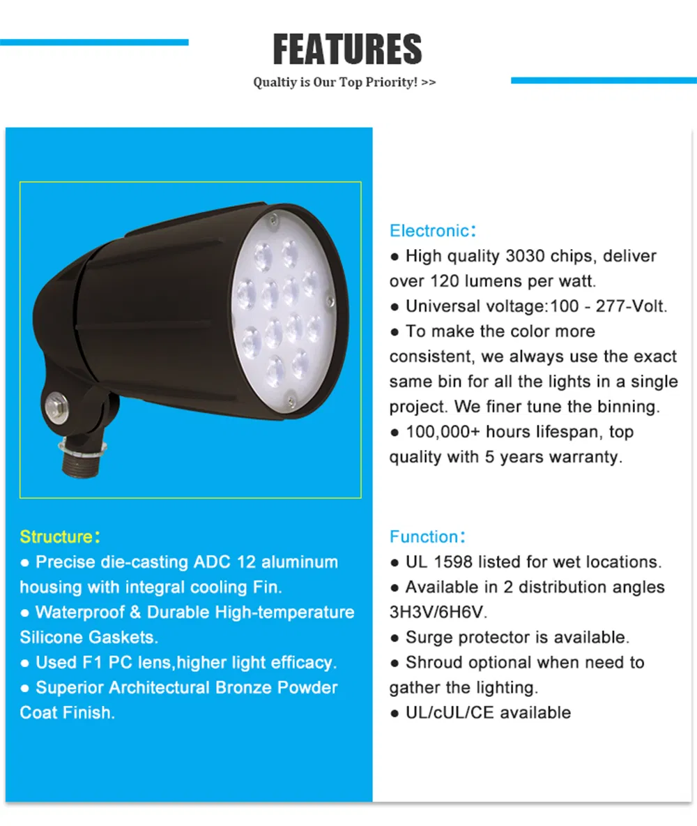 UL Ce LED Flood Light Bullet Landscape Light Lawn Light