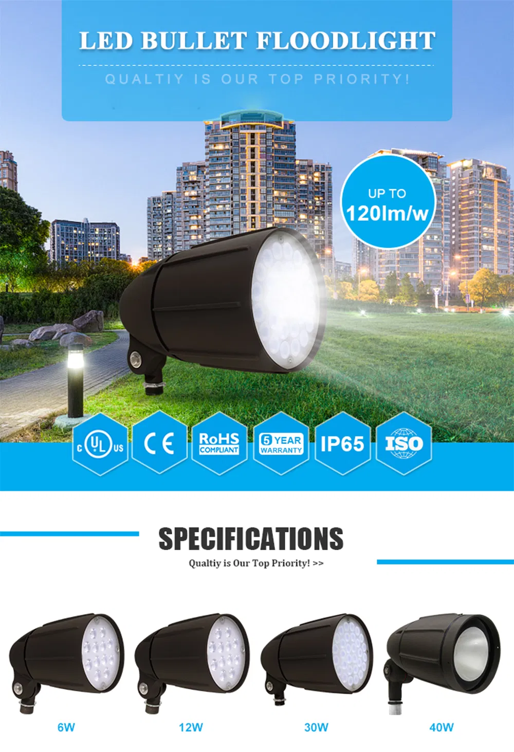 UL Ce LED Flood Light Bullet Landscape Light Lawn Light