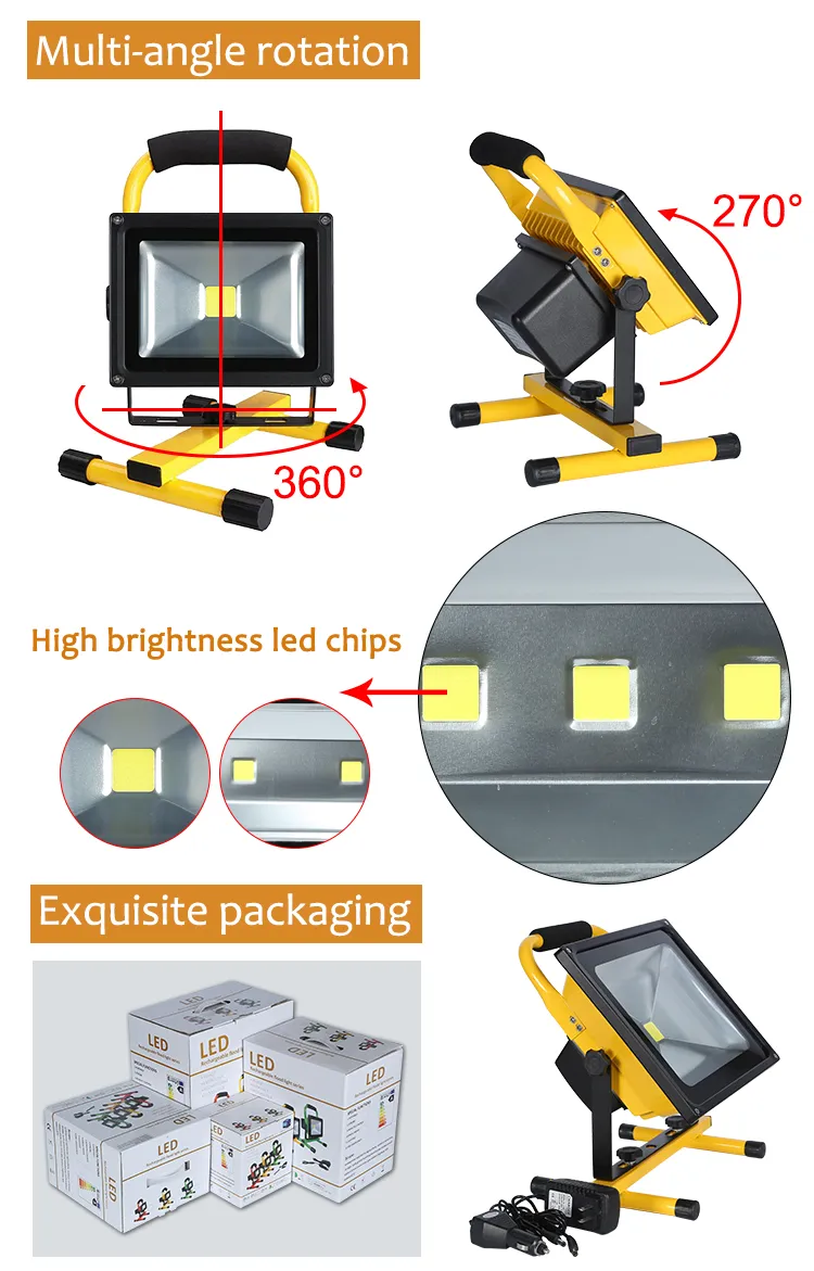 Waterproof COB IP65 Super Bright Portable 20watt 30watt Rechargeable LED Flood Lamp