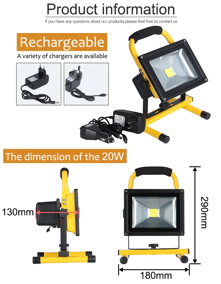Waterproof COB IP65 Super Bright Portable 20watt 30watt Rechargeable LED Flood Lamp